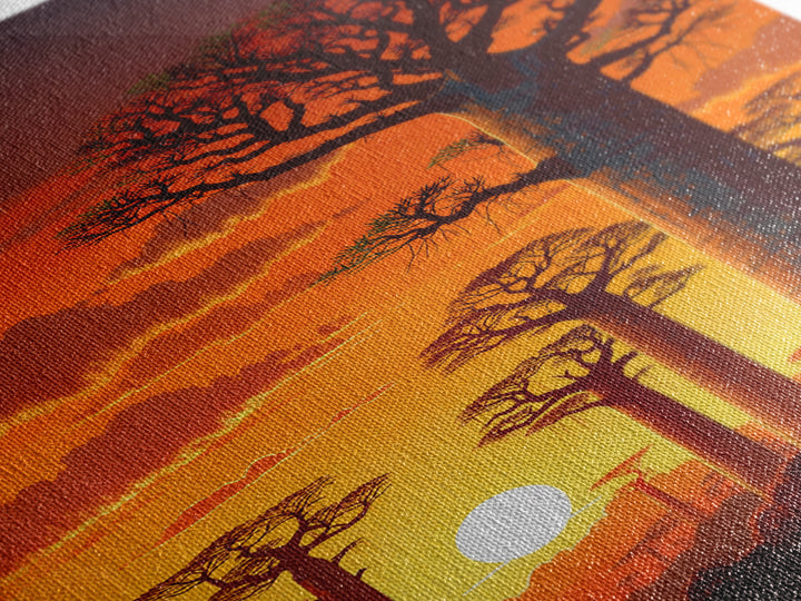 Fiery Baobab Forest Sunset Wall Art, African Safari Landscape, Orange Nature Decor, Madagascar Canvas Print, Gift For Him