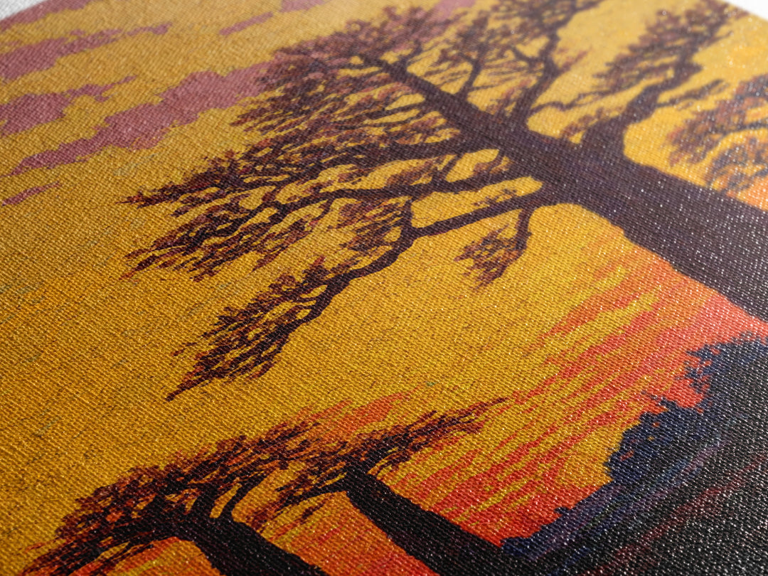 Textured Baobab Sunset Wall Art, African Landscape Painting, Orange Impasto Canvas Print, Safari Decor, Unique Home Gift