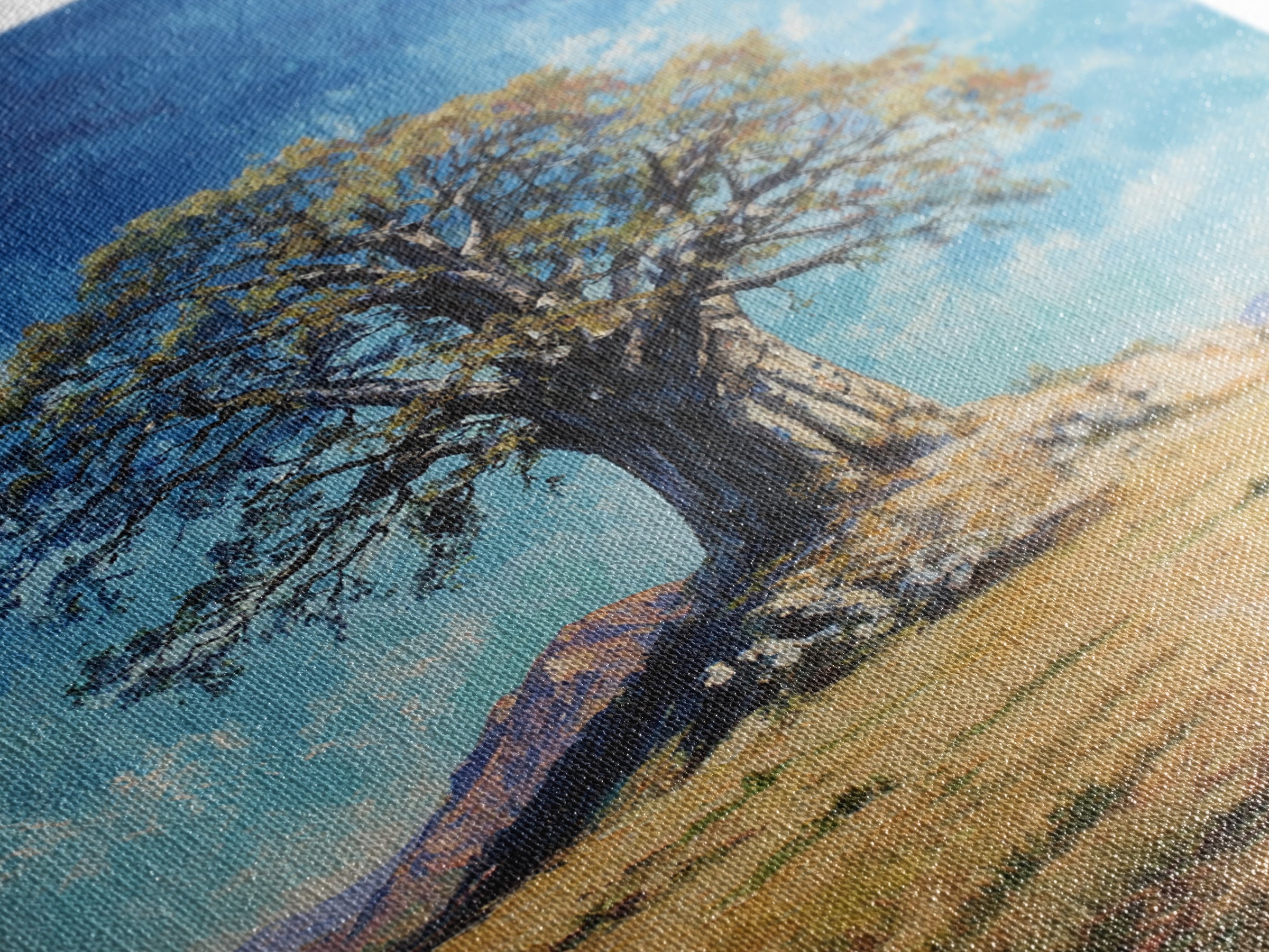 Lone Baobab Desert Path Framed Canvas Print, African Landscape, Blue Sky Painting, Nature Wall Decor, Unique Housewarming Gift