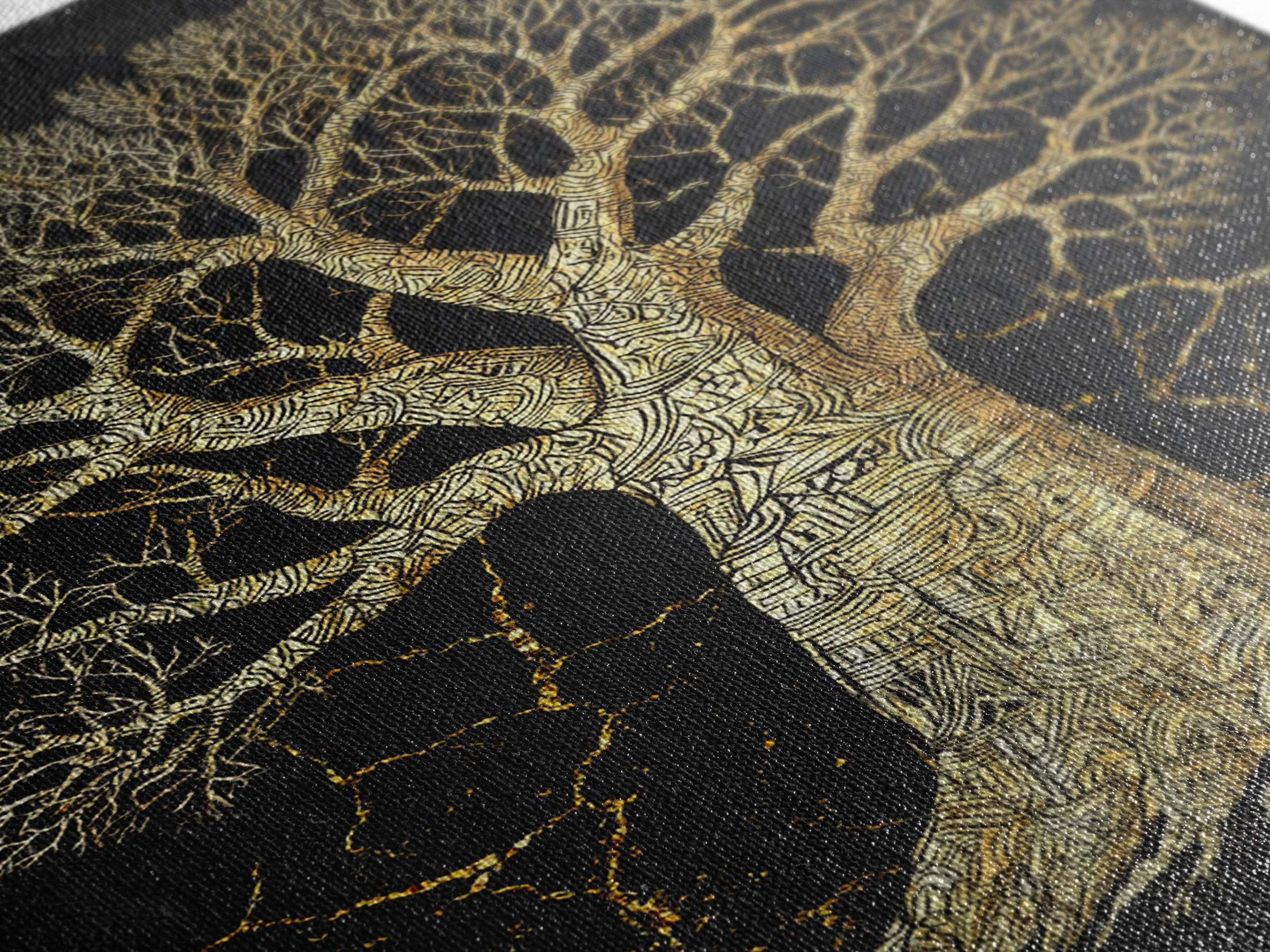 Golden Baobab Tree On Black Stone Wall Art, African Tree Print, Earth Tone Decor, Spiritual Nature Canvas For Living Room
