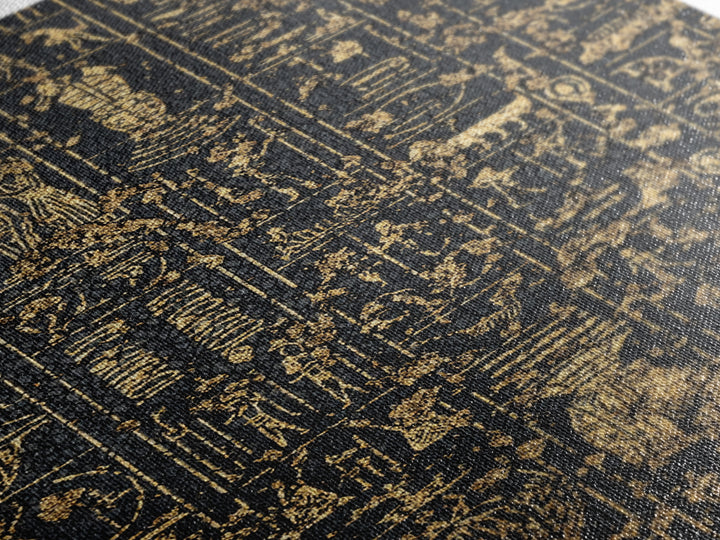 Gold Egyptian Hieroglyph Panels Wall Art, Ancient African Art Print, Black And Gold Canvas, Museum Style Home Decor Gift
