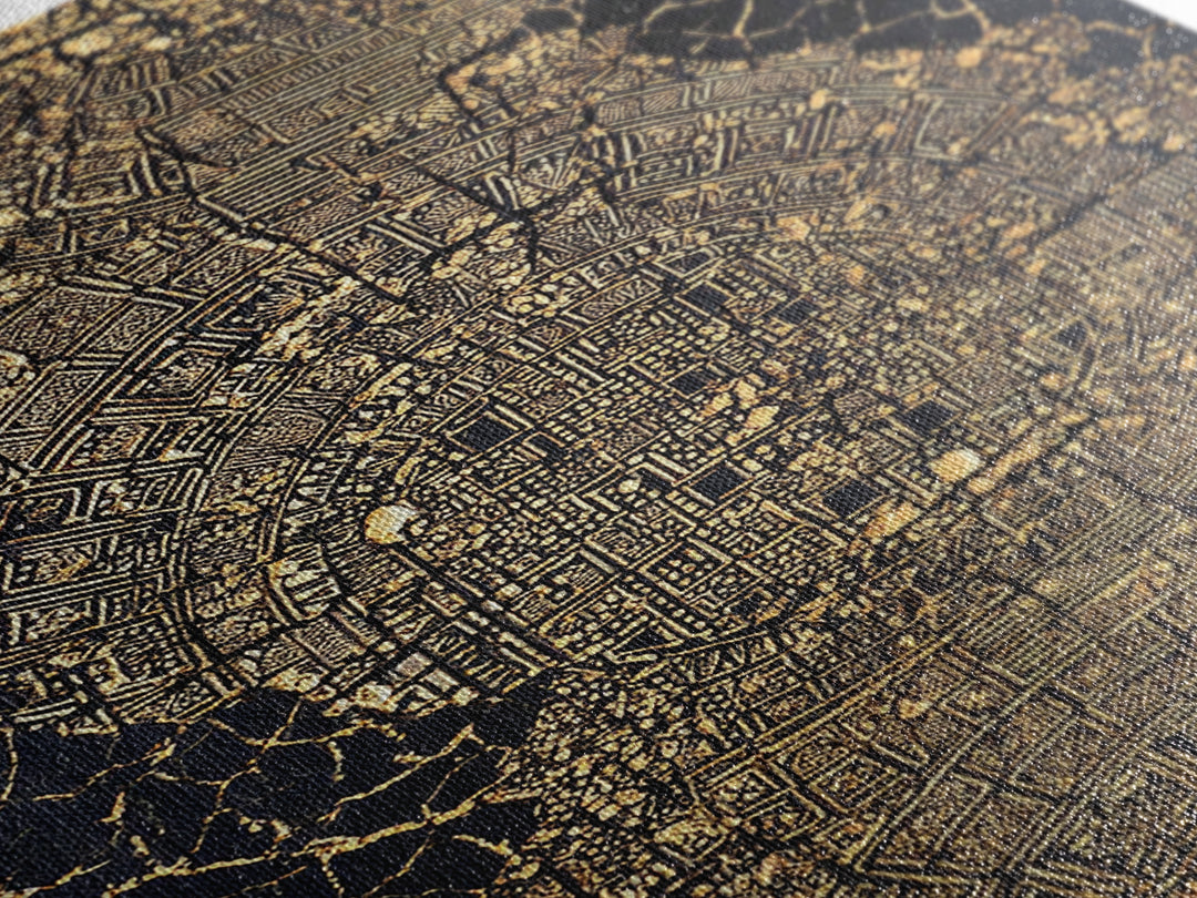 Gold Abstract African City Map Canvas Print, Geometric Tribal Pattern, Black And Gold Wall Art, Modern Office Decor Gift