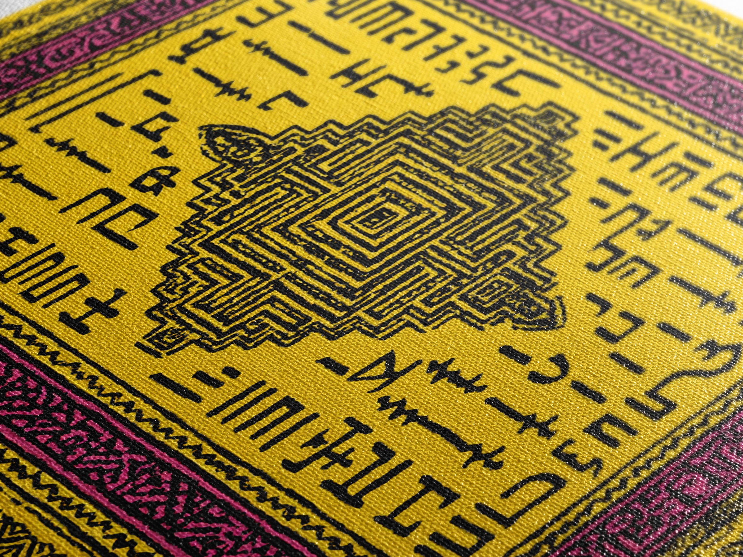 Yellow Magenta Tribal Textile Canvas Print, African Patterns Wall Art, Boho Ethnic Decor, Cultural Art Print For Home Decor Gift