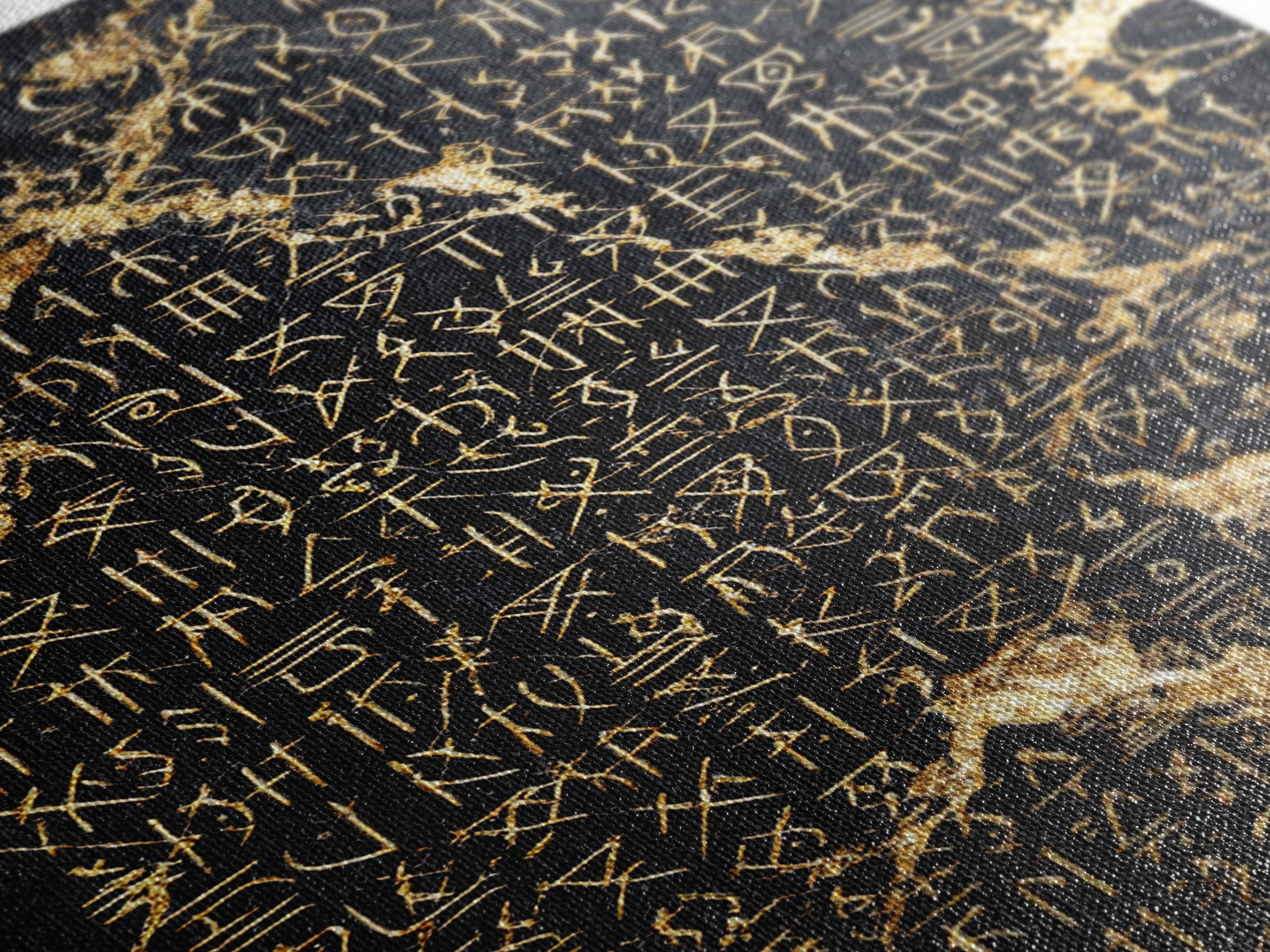 Black Marble Gold Script Wall Art, Ancient African Inspired Symbols, Luxury Abstract Canvas Print, Spiritual Home Decor Gift