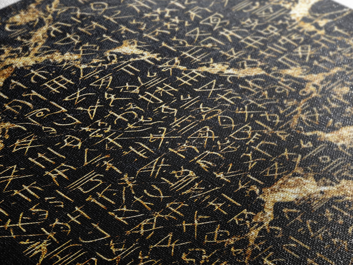 Black Marble Gold Script Wall Art, Ancient African Inspired Symbols, Luxury Abstract Canvas Print, Spiritual Home Decor Gift