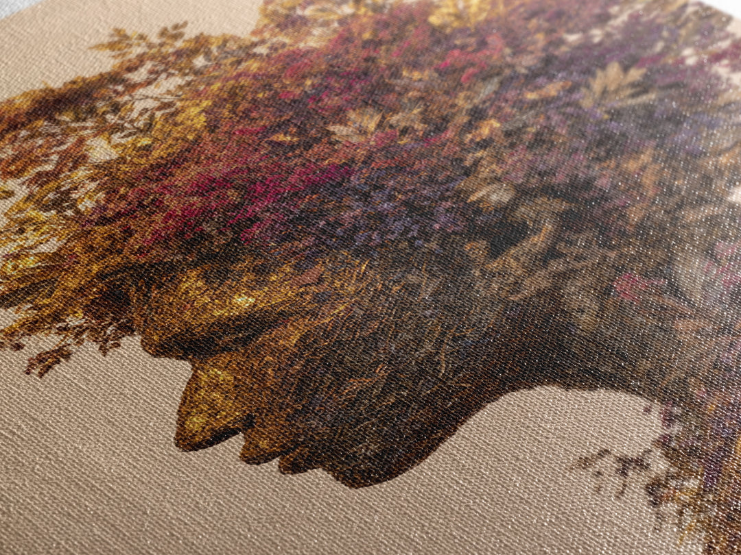 Botanical African Woman Portrait Wall Art, Afrocentric Floral Black Beauty Art, Earth Tone Living Room Decor, Housewarming Gift
