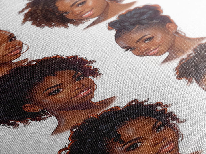 Six Black Women Hairstyle Portraits Wall Art, Afrocentric Beauty Print, Black Girl Magic Decor, Melanin Gift For Her, Home Decor