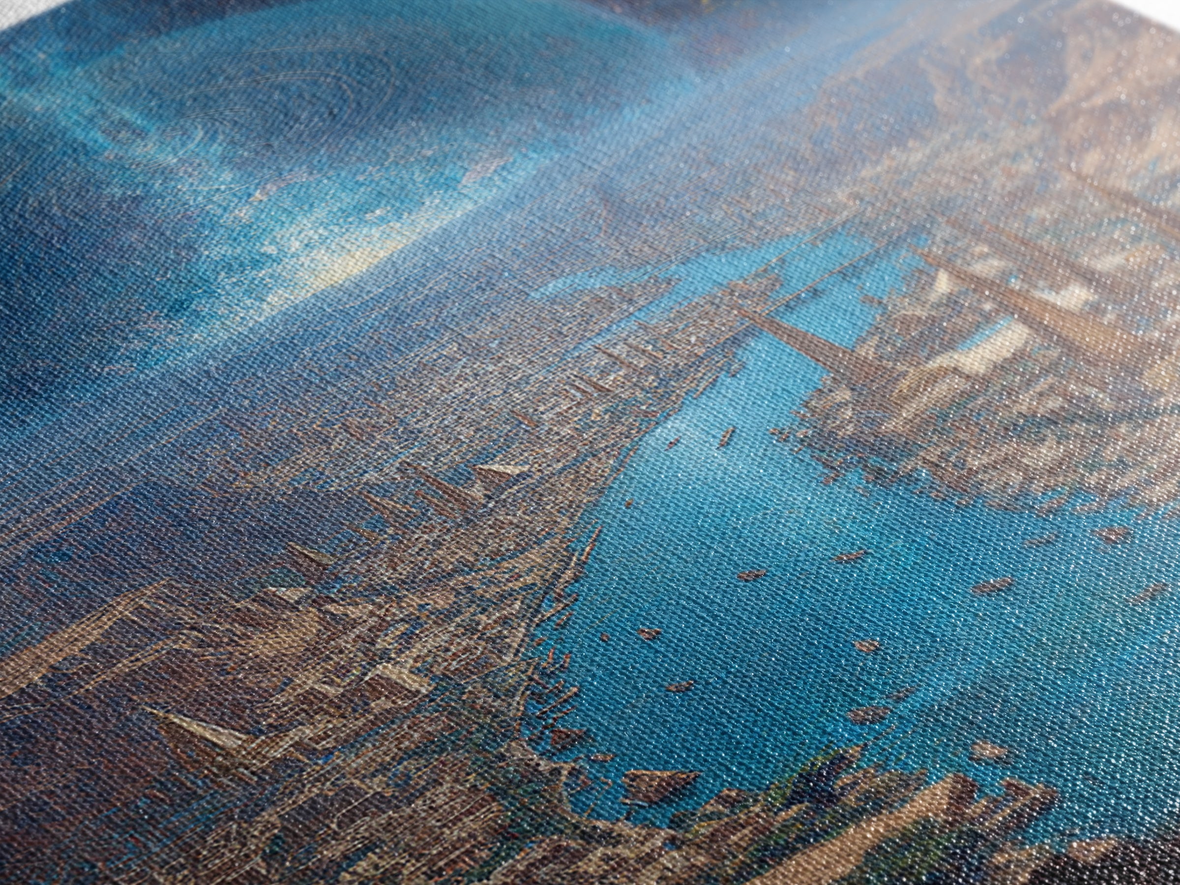 Afrofuturist Blue River City Under Planets Canvas Print, Sci Fi African Inspired Wall Art, Dreamy Landscape Home Decor Gift