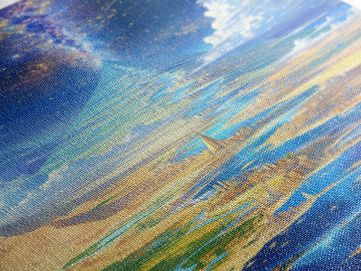 Celestial Pyramid City Beside Blue River Wall Art, African Egyptian Art, Afrofuturism Decor, Dreamy Spiritual Landscape Print
