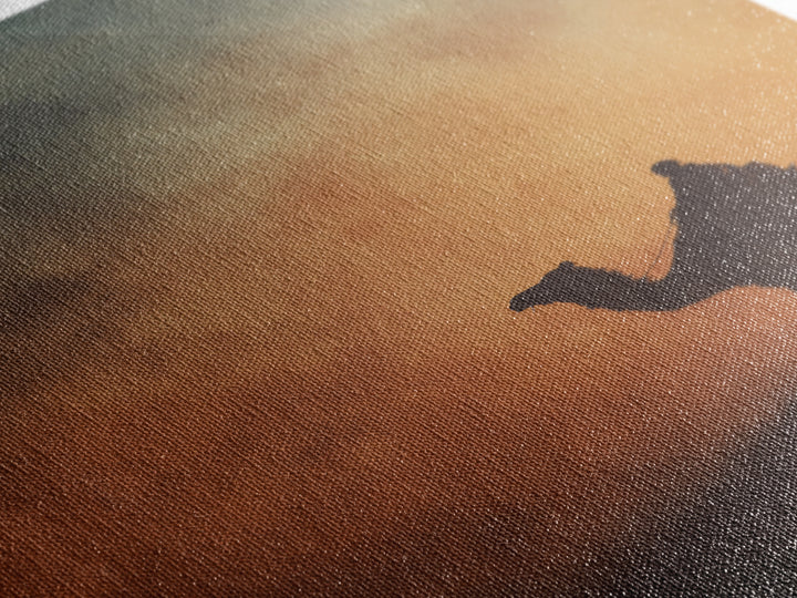Solitary Camel Rider Wall Art, African Desert Sunset, Boho Safari Art Print, Earth Tone Bedroom Decor, Housewarming Gift