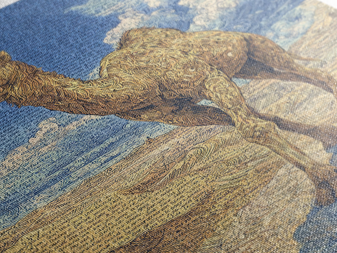 Detailed Camel Portrait Canvas Print, African Desert Landscape, Blue Gold Safari Art, Textured Art Print, Unique Wall Decor