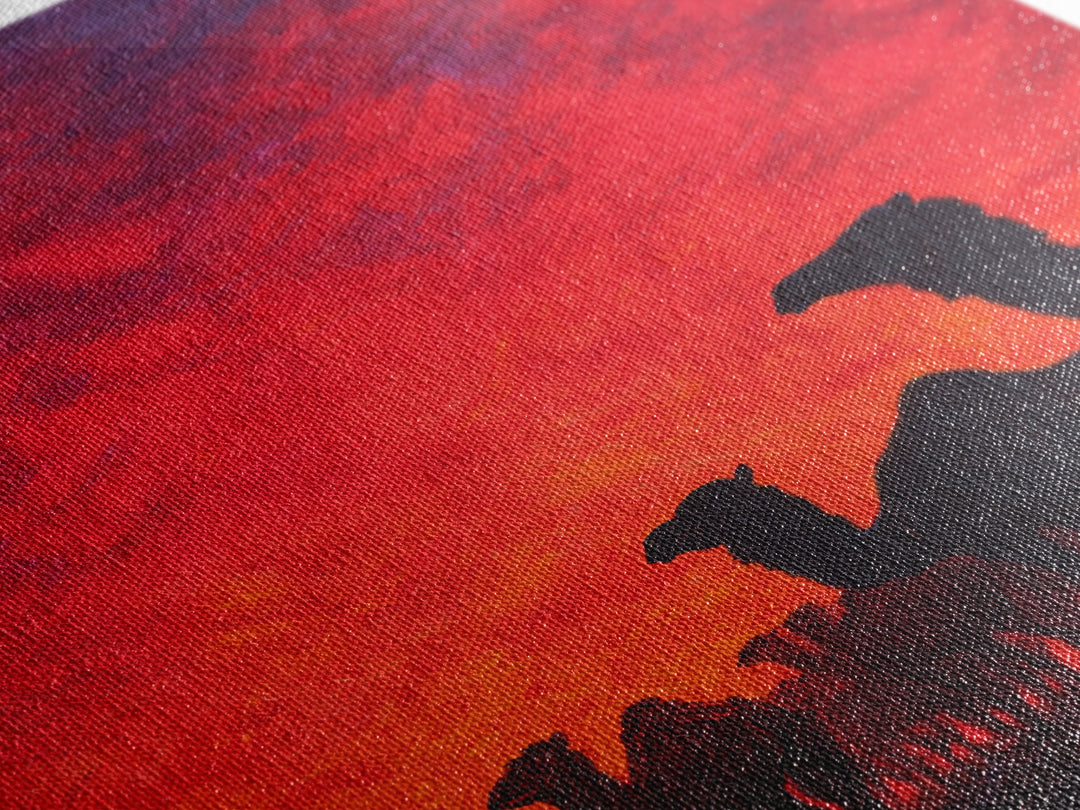 Fiery Red Camel Herd Wall Art, African Safari Art Print, Desert Sunset Poster, Bold Orange Home Decor, Statement Gift Set