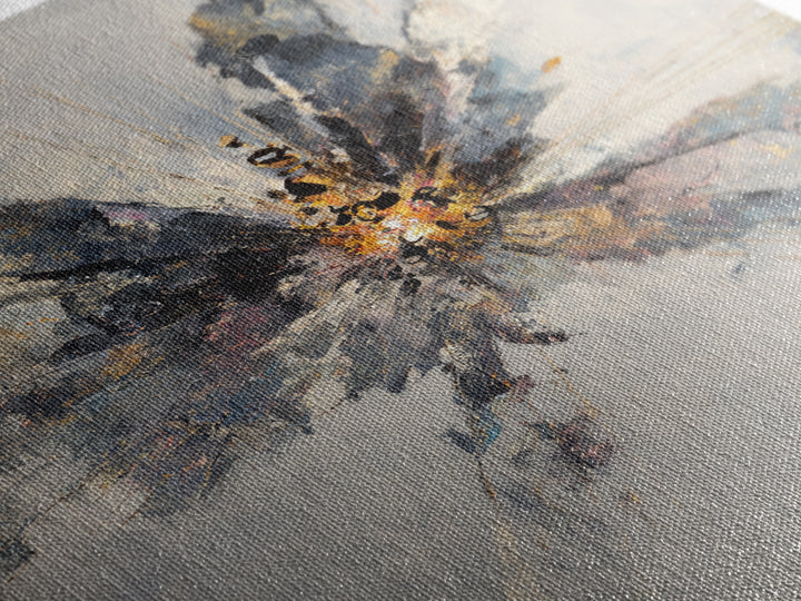 Explosive Gray Gold Abstract Burst Canvas Print, Modern Abstract Wall Art, Luxury Office Decor, Statement Living Room Art