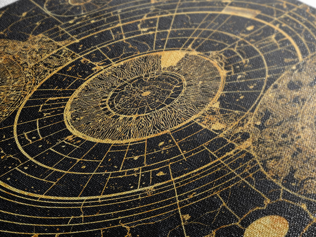 Gold Astronomical Circles On Black Stone Wall Art, Celestial Abstract Canvas Print, Luxury Geometric Decor, Modern Office Art