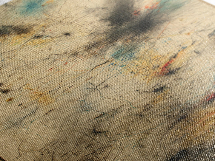 Smoky Beige Network Map Canvas Print, Abstract African Art Decor, Modern Office Wall Decor, Teal Black Gold Line Artwork
