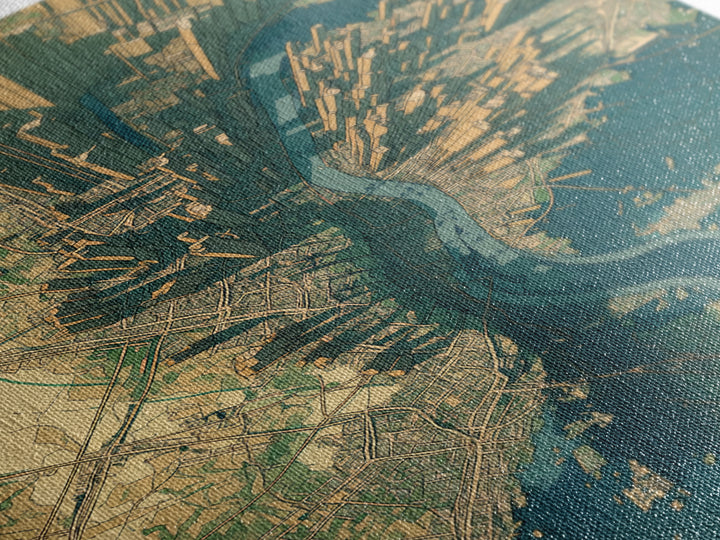 Aerial City Map Canvas Print, Urban Wall Art, Modern Architecture Poster, Teal And Gold Art, Office Decor, Statement Wall Art