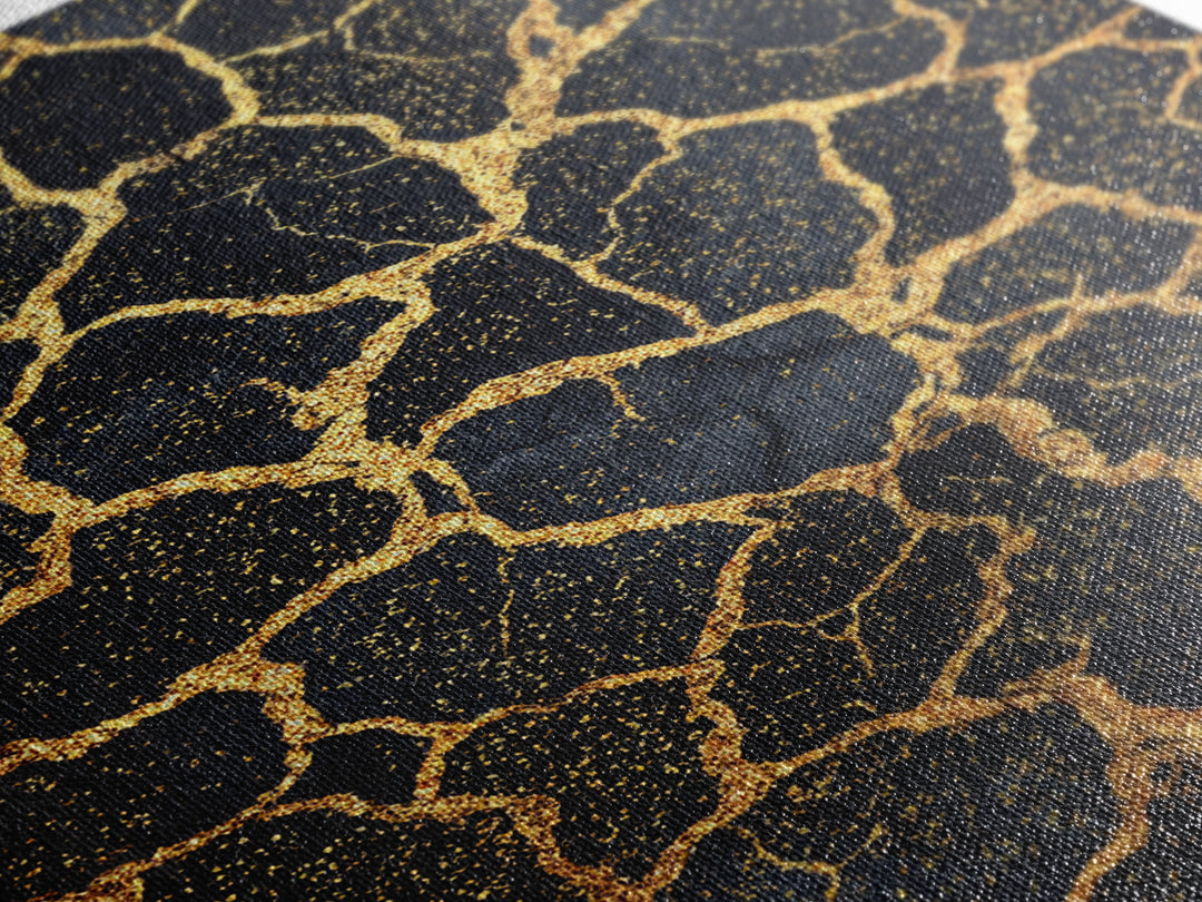 Black And Gold Crackle Pattern, Abstract Wall Art, African Inspired Decor, Luxury Canvas Print, Modern Black Art Home Decor Gift