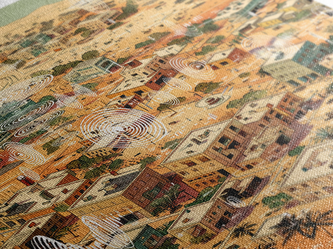 Desert Village Aerial Map With Contour Lines Wall Art, African Landscape Print, Boho Travel Poster, Earth Tone Wall Decor