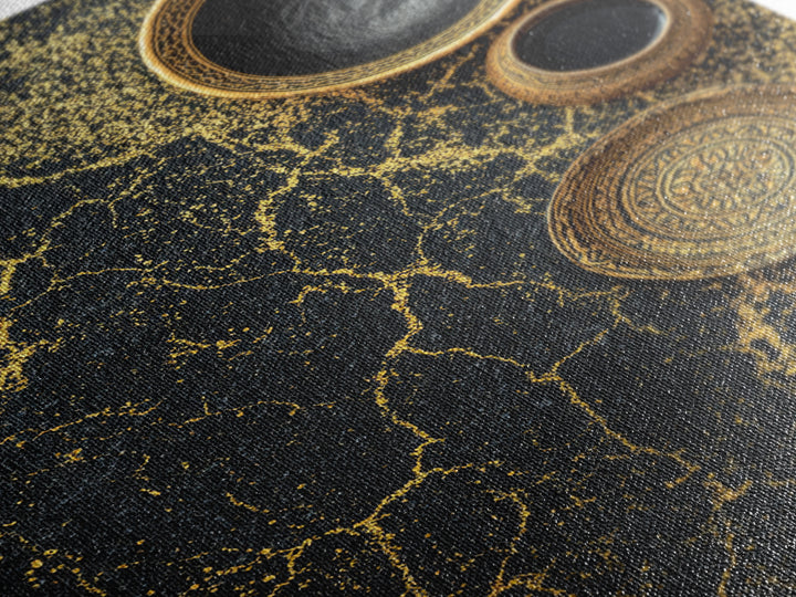 Black Gold Vessels Texture Wall Art, African Inspired Canvas Print, Abstract Ethnic Art, Luxury Kitchen Decor, Home Decor Gift