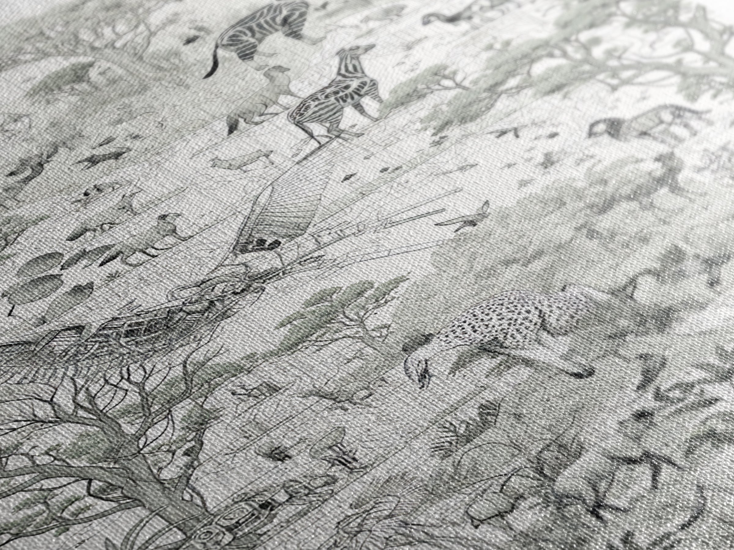 Intricate Monochrome African Safari Map Wall Art, Serengeti Animals, Elephant, Zebra, Giraffe, Travel Inspired Home Decor