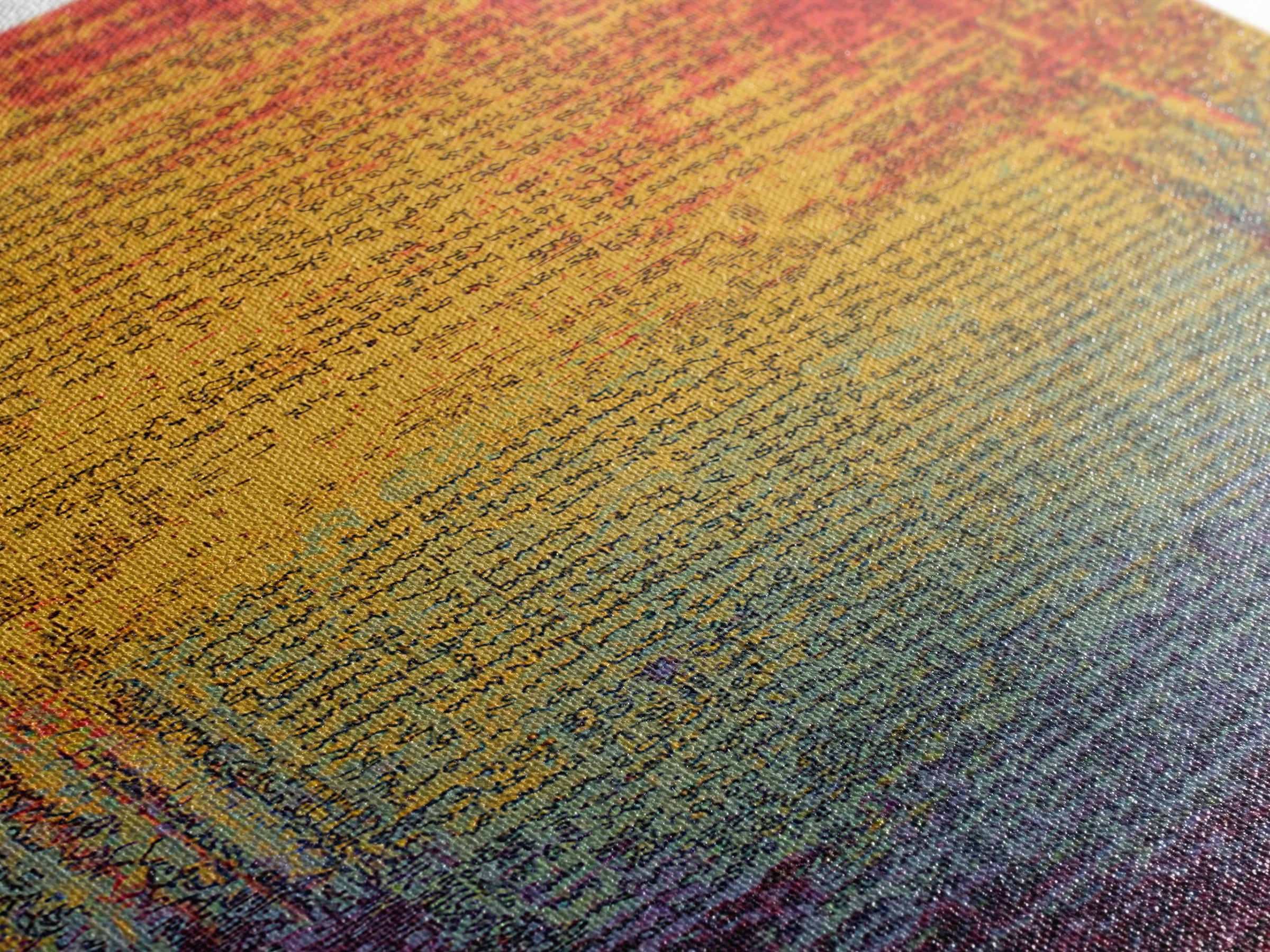 Colorful Gradient Ancient Manuscript Wall Art, Red Yellow Blue Abstract Script, Modern Canvas Print, Vibrant Home Decor Gift