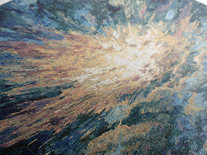 Radiant Ocean Light Burst In Blue Clouds Canvas Print, Abstract Painting, Dreamy Wall Art, Nature Scene Art, Home Decor Gift