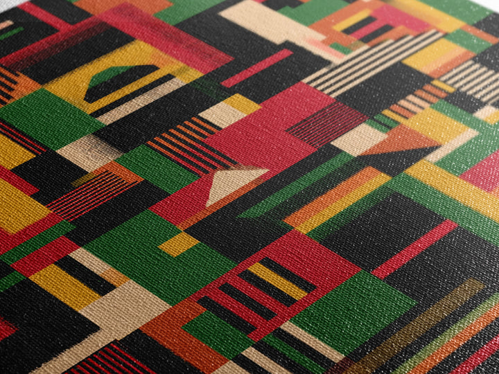 Kente Inspired Blocks In Green Red Gold Wall Art, African Abstract, Ankara Decor, Tribal Art Print, Bold Home Decor, Statement Piece