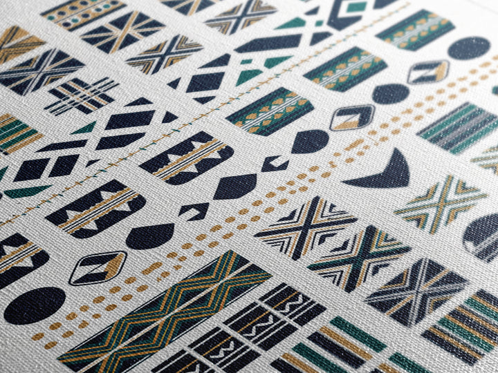 African Textile Pattern Grid In Blue Gold Wall Art, Ankara Wall Art, Ethnic Art Print, Cultural Home Decor, Motherland Style Gift