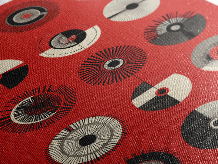 Red Tribal Sun Discs With Black Cream Circles Canvas Print, African Mask Art, Abstract Wall Art, Cultural Art Print, Bold Home Decor