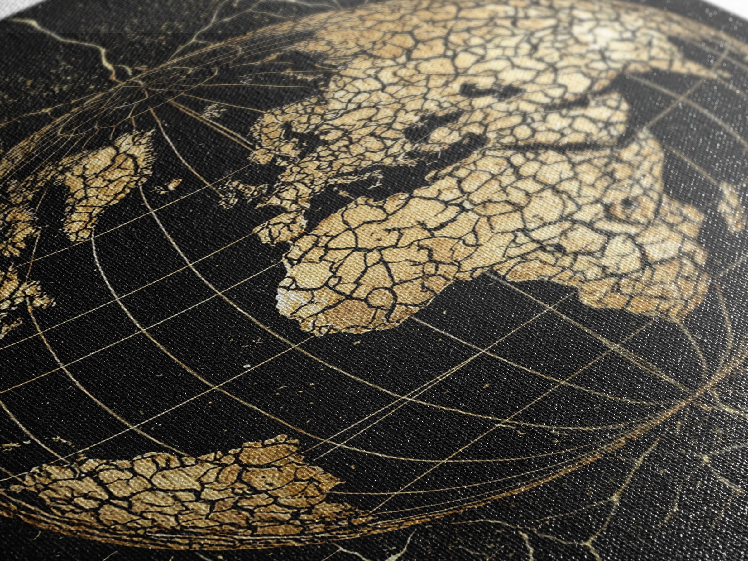 Cracked Gold Africa Globe On Black Canvas Print, African Wall Art, Motherland Map Decor, Afrocentric Cultural Gift For Living Room
