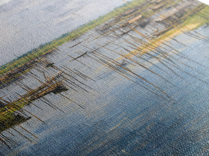 Serene African Fishing Village Wall Art, Blue Wetland Landscape Canvas, Coastal Nature Scene, Textured Home Decor For Living Room