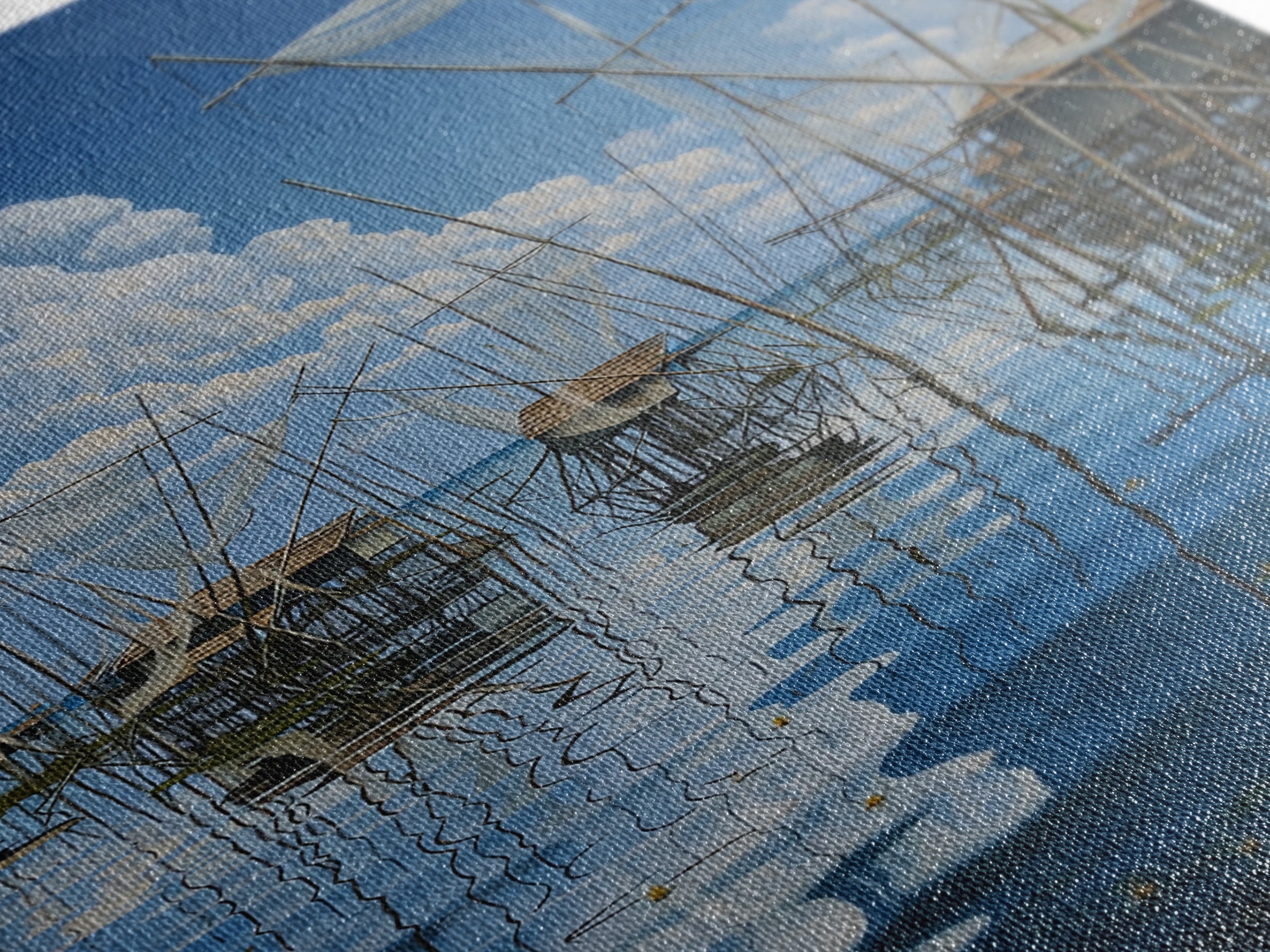 Dreamy Fishing Nets On Blue Water Wall Art, African Coastal Village Canvas, Cloud Reflection Nature Decor Gift For Home And Office