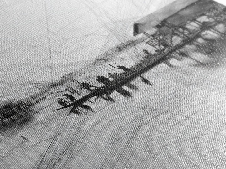 Black And White Fishing Village Sketch Wall Art, Fine Line Coastal Hut Drawing, Minimalist Lake House Decor For Gallery Walls