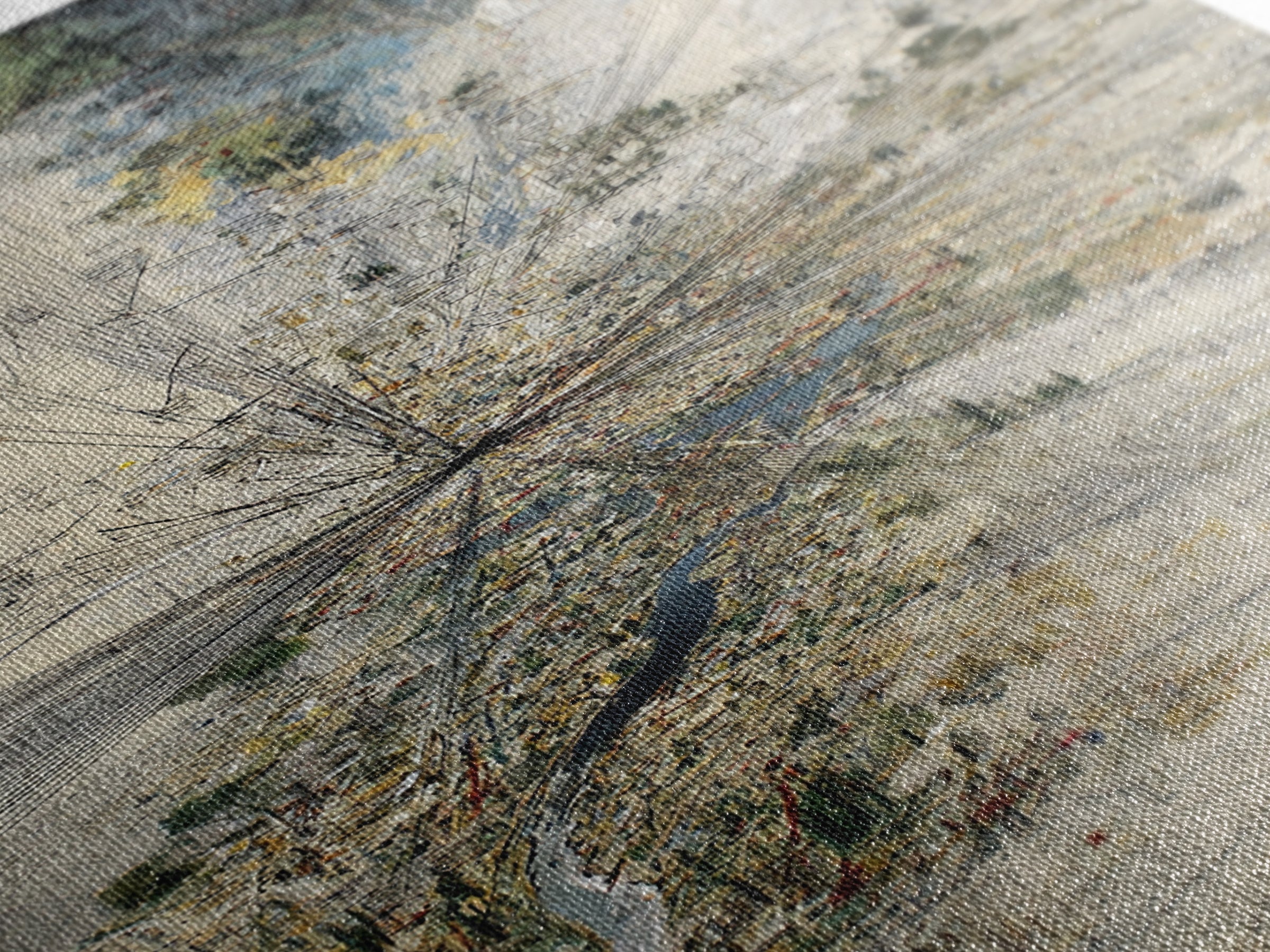 Abstract Aerial River Delta And City Lines Wall Art, Modern Landscape Canvas Print, Textured Blue Gray Gallery Office Decor