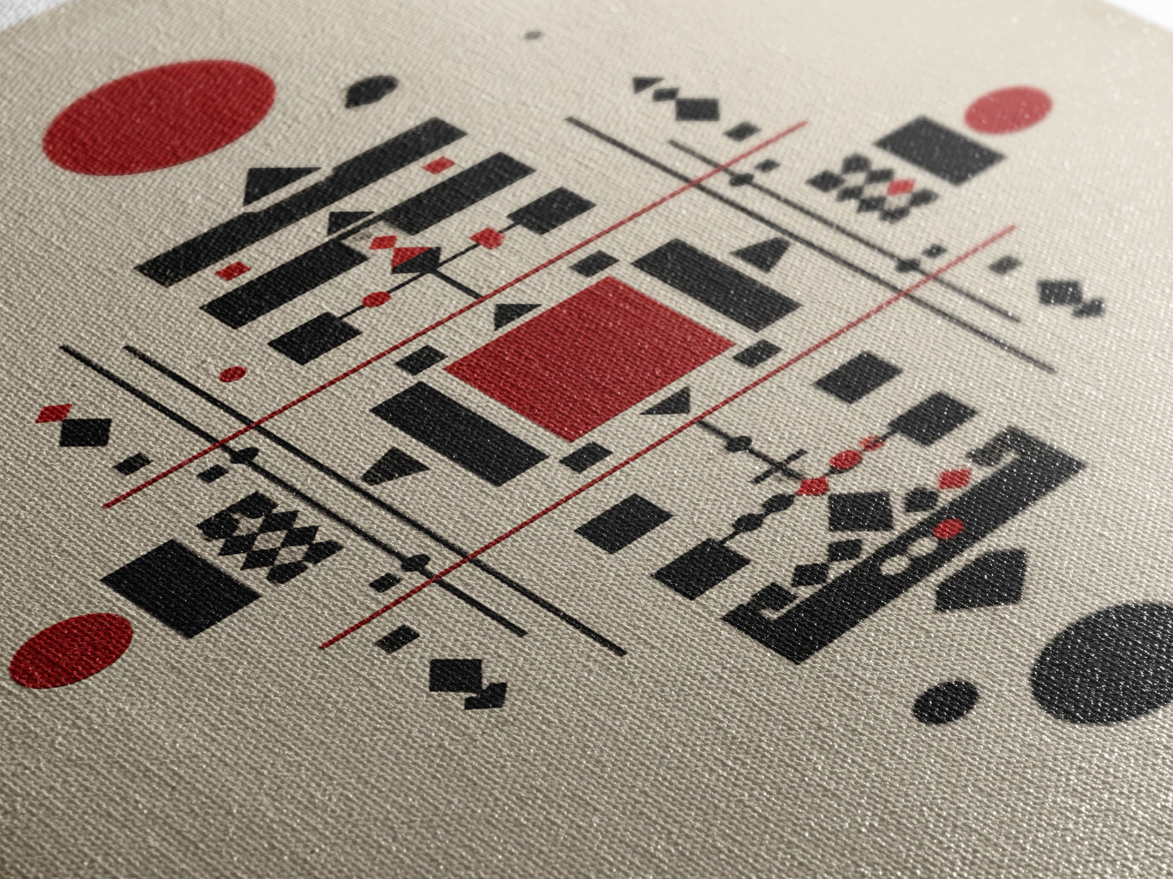 Red Black Tribal Geometry On Beige Canvas Print, African Inspired Abstract Wall Art, Minimalist Cultural Home Decor Gift