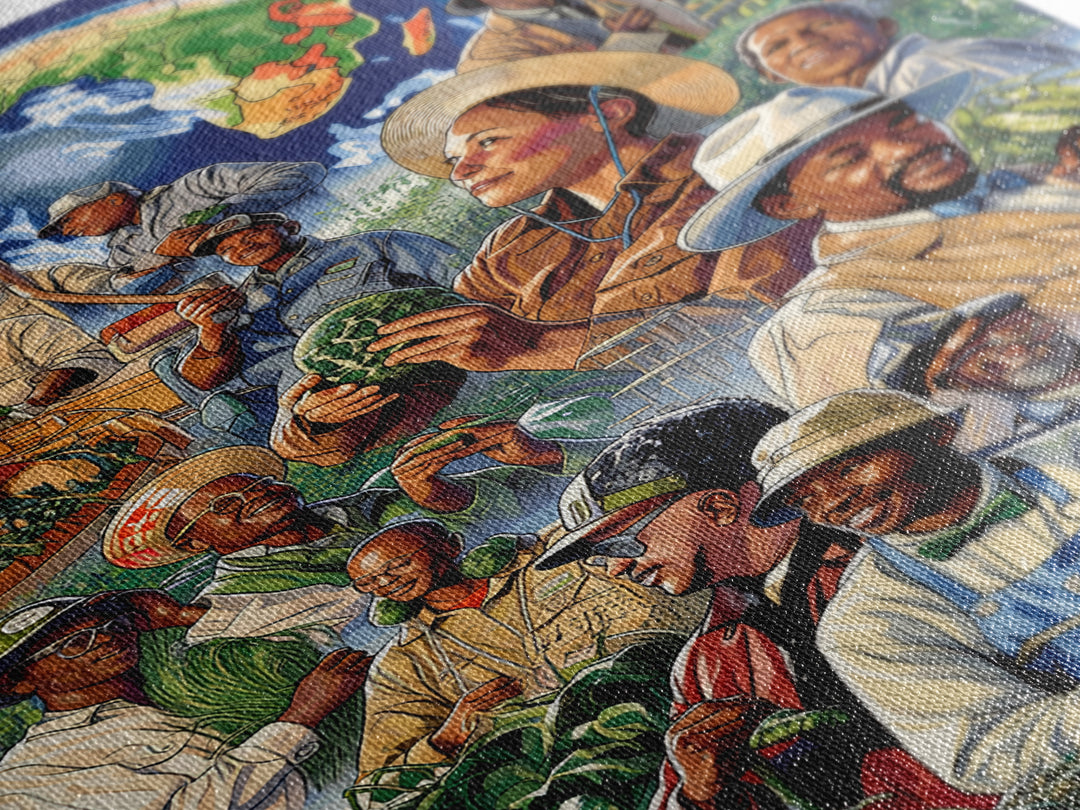 Global African Farmers Harvest Collage Framed Canvas Print, African Art Prints, Cultural Wall Decor, Farmhouse Office Decor