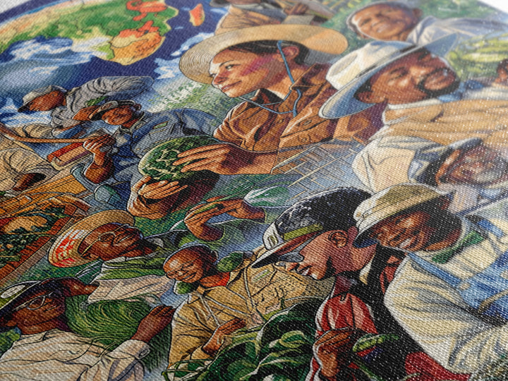 Global African Farmers Harvest Collage Framed Canvas Print, African Art Prints, Cultural Wall Decor, Farmhouse Office Decor