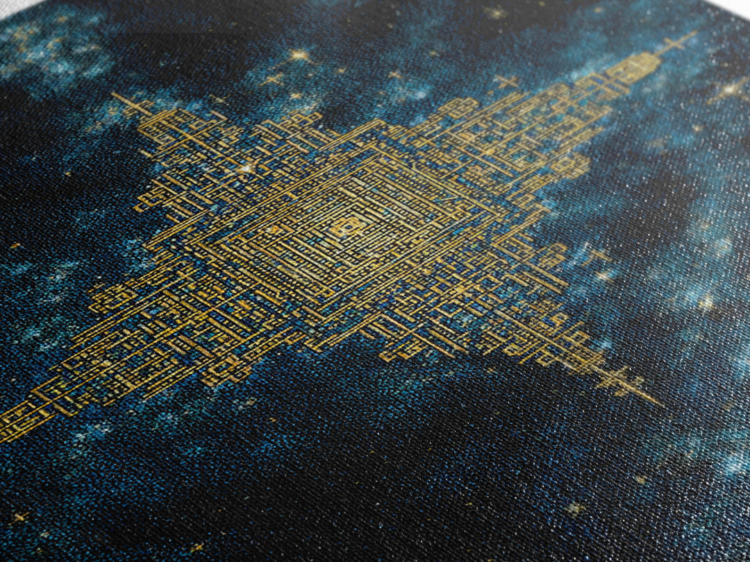 Golden Celestial Geometry Canvas Print, Cosmic Star Map Wall Art, Black And Gold Spiritual Decor, Mystical Gift For Home