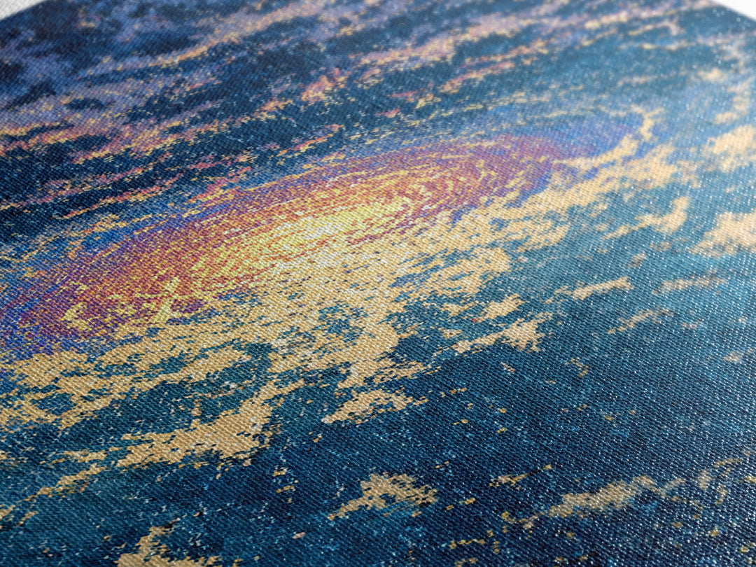 Blue Galaxy Vortex Wall Art, Swirling Cosmic Abstract, Gold Starry Canvas Print, Dreamy Luxury Decor Gift For Home Office