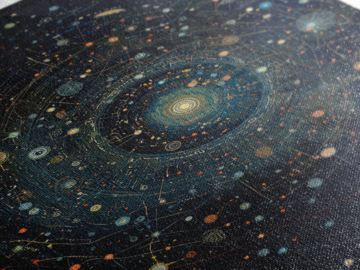 Dark Cosmic Orbit Mandala Canvas Print, Galaxy Map Wall Decor, Abstract Art, Modern Office Decor, Starry Astronomy Poster