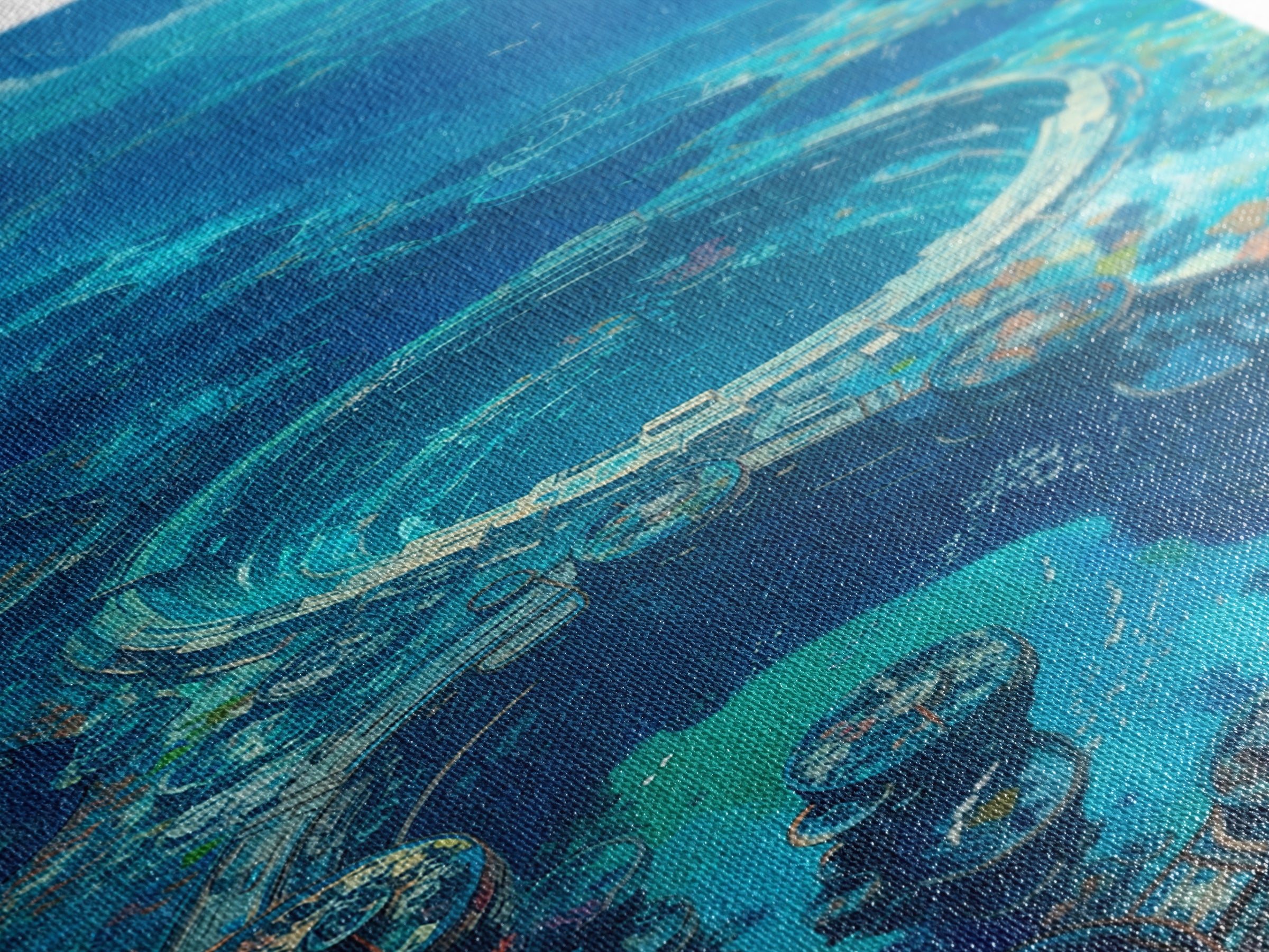 Underwater Ocean City With Coral Reef, Canvas Print, Blue Beach Art, Modern Wall Decor, Living Room Art, Unique Home Decor Gift