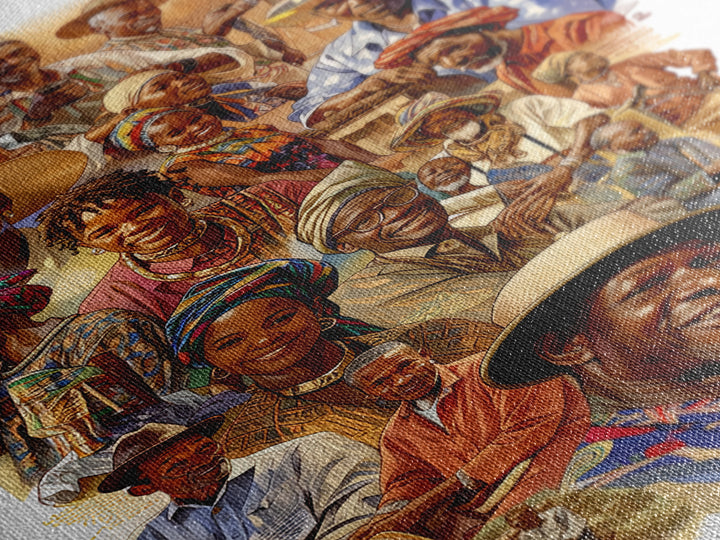 Joyful African Community Collage With Musicians, Canvas Print, African Celebration, Black Art, Cultural Wall Decor, Gift For Her