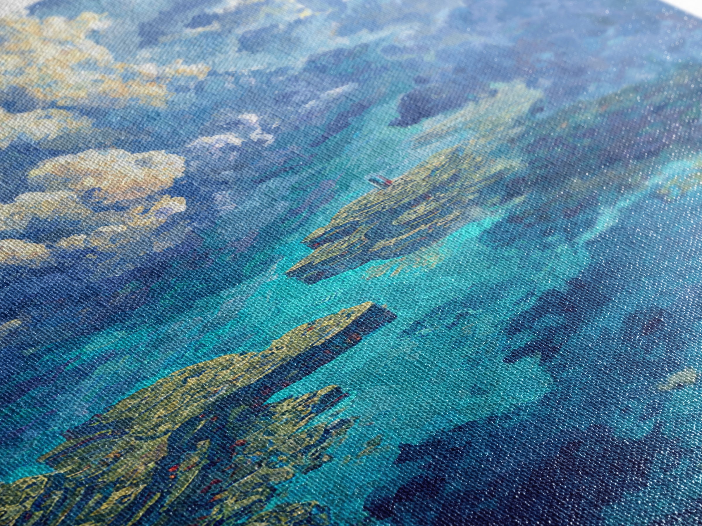 Dreamy Turquoise Ocean And Cloudscape Wall Art, Blue Nature Scene Art, Coastal Fantasy Landscape, Modern Canvas Decor Gift