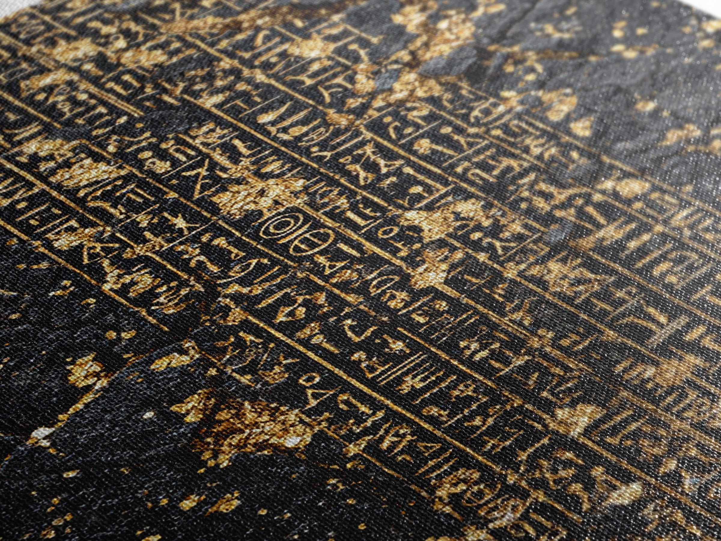 Gold Egyptian Hieroglyphs On Cracked Stone Wall Art, Ancient African Art, Black And Gold Art, Mystical Cultural Decor Gift