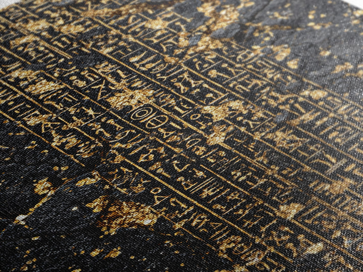 Gold Egyptian Hieroglyphs On Cracked Stone Wall Art, Ancient African Art, Black And Gold Art, Mystical Cultural Decor Gift