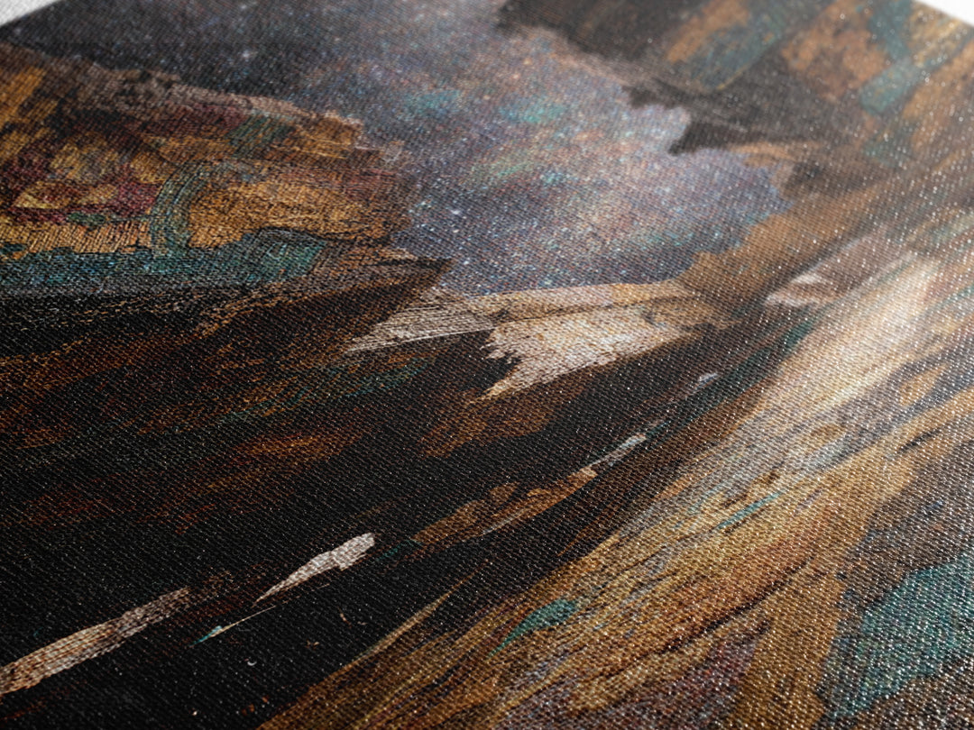 Starry Canyon African Landscape Wall Art, Ethnic Texture Night Sky Print, Earth Tone Boho Decor, Unique Canvas Gift For Home