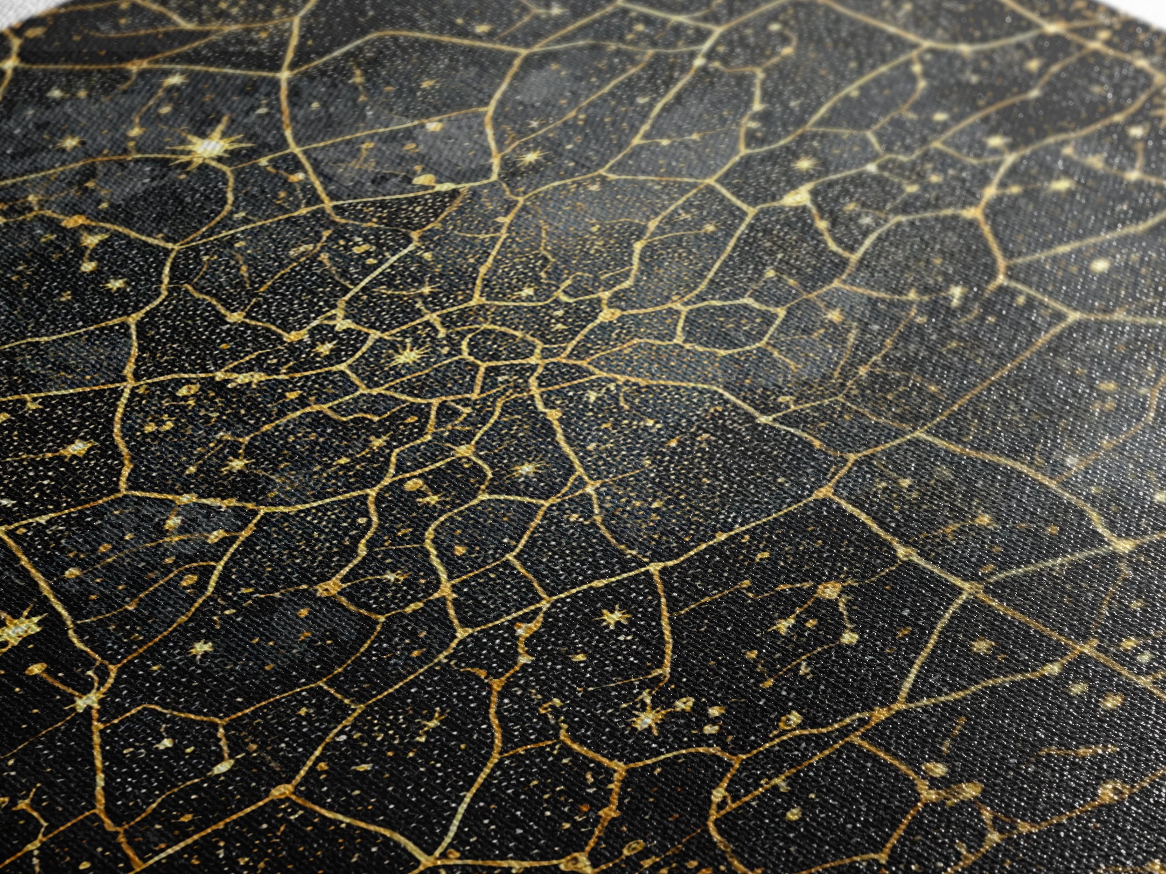 Black And Gold Celestial Crackle Pattern, Abstract Wall Art, Luxury Canvas Print, Geometric Home Decor, Starry Art, Modern Black Decor
