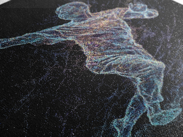 Glowing Soccer Player In Motion, Black Wall Art, Modern Canvas Print, Athletic Sports Decor, Futuristic Digital Art Gift