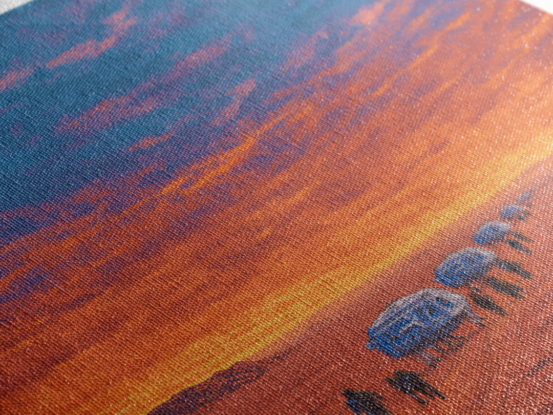 Futuristic Desert Convoy At Sunset Wall Art, Orange Sci Fi Landscape, Mars Travel Poster, Modern Canvas Statement Decor Gift
