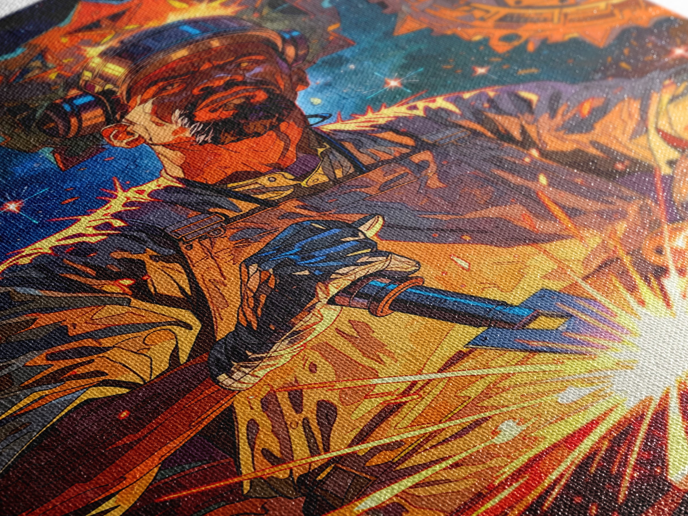Regal Black Welder Forging Sparks Wall Art, Afrocentric Industrial Portrait, Black Man Art, Modern African Art Decor Gift